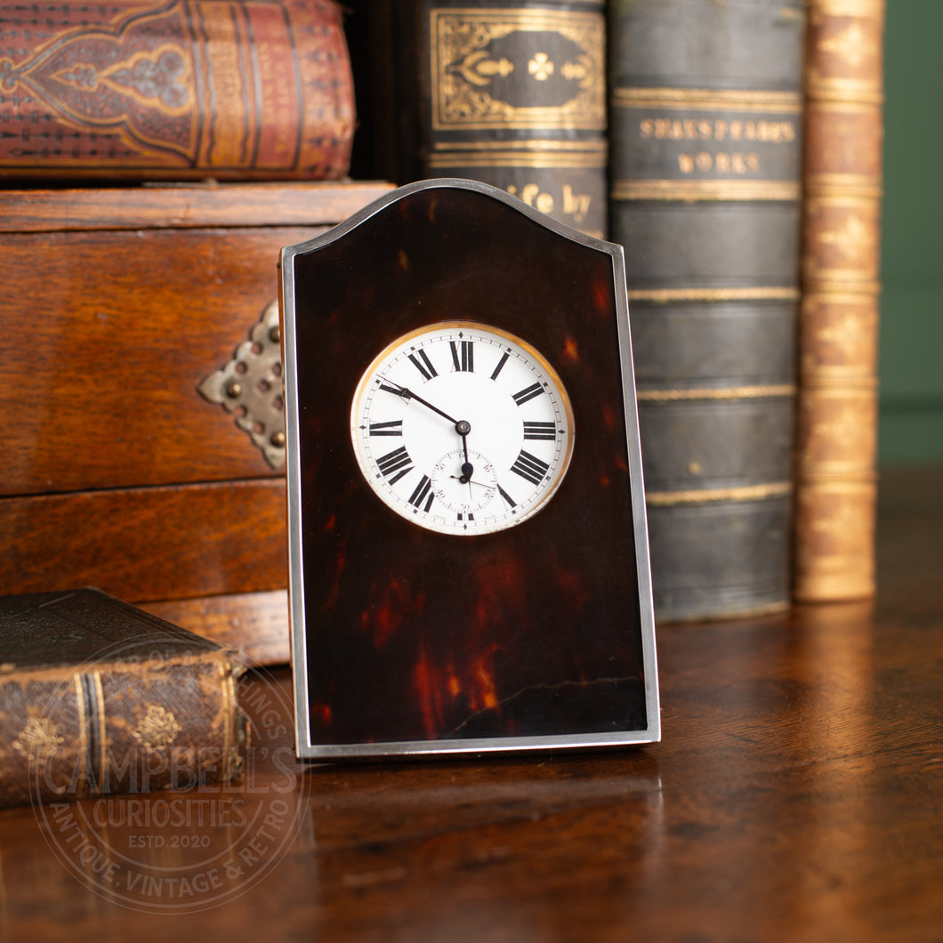 Silver and Tortoiseshell Desk Clock London 1918